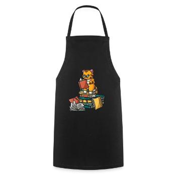 Katze liest Leseratte Lesen Damen - Kochschürze - Schwarz - Vorne - AI Model Male 185 dark (185cm)