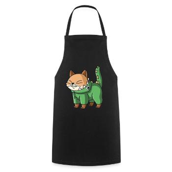 Kawaii cat in dinosaur costume. Sweet Japanese - Cooking Apron - black - Front - AI Model Male 185 dark (185cm)