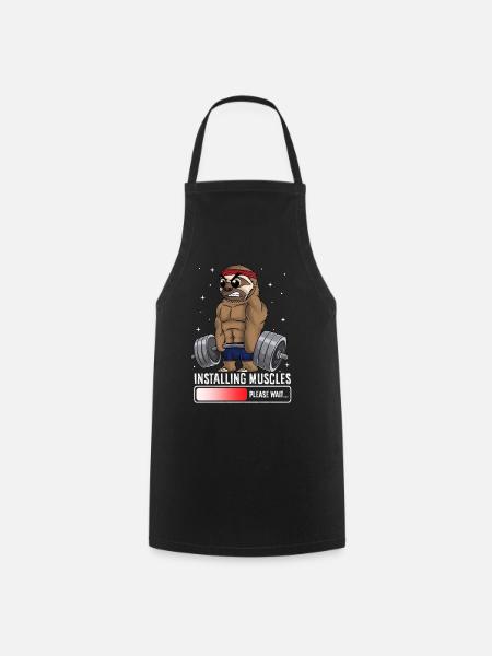 Installer des muscles, veuillez patienter paresseux Gym drôle - Tablier de cuisine - noir