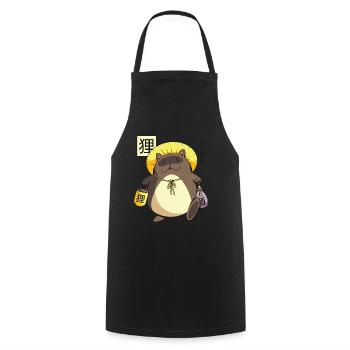 Funny Japanese cartoon character Tanuki Yokai - Cooking Apron - black - Front - AI Model Male 185 dark (185cm)