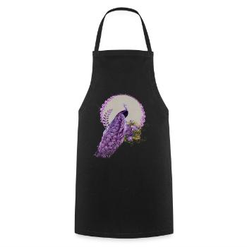 Wonderful peacock and flowers in purple colors. - Cooking Apron - black - Front - AI Model Male 185 dark (185cm)