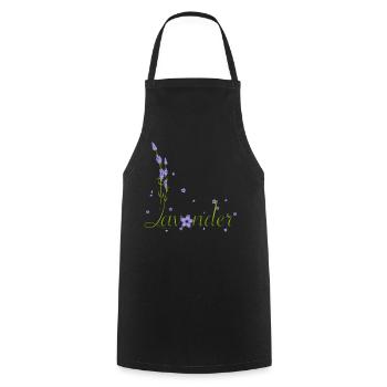 zarte Lavendel Kalligrafie mit Lavendel Blüten - Kochschürze - Schwarz - Vorne - AI Model Male 185 dark (185cm)