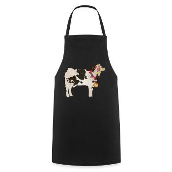 decorated cow with cowbell and floral decorations - Cooking Apron - black - Front - AI Model Male 185 dark (185cm)