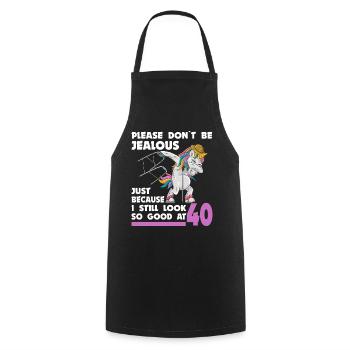 40e anniversaire Licorne 40 ans avec bâton de déambulateur - Tablier de cuisine - noir - Devant - AI Model Male 185 dark (185cm)