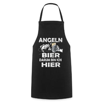Angeln und Bier Darum bin ich hier. - Kochschürze - Schwarz - Vorne - AI Model Male 185 dark (185cm)