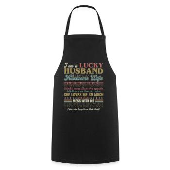 I Am A Lucky Husband I Have An Awesome Wife Shirt - Cooking Apron - black - Front - AI Model Male 185 dark (185cm)