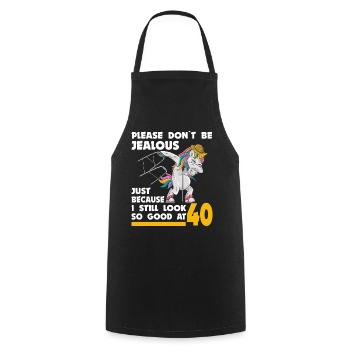 40e anniversaire Licorne 40 ans avec bâton de déambulateur - Tablier de cuisine - noir - Devant - AI Model Male 185 dark (185cm)