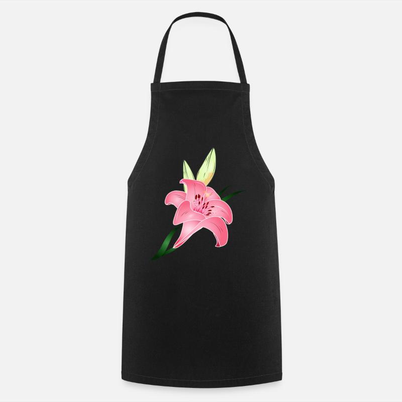 fleur de lys rose avec deux bourgeons - Tablier de cuisine - noir