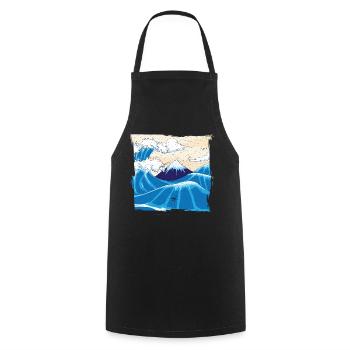 Japanese Big Wave Japan - Cooking Apron - black - Front - AI Model Male 185 dark (185cm)