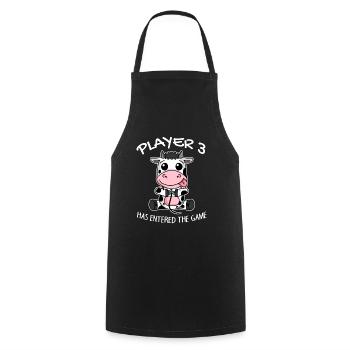 Third baby player 3 has the game entering cow - Cooking Apron - black - Front - AI Model Male 185 dark (185cm)