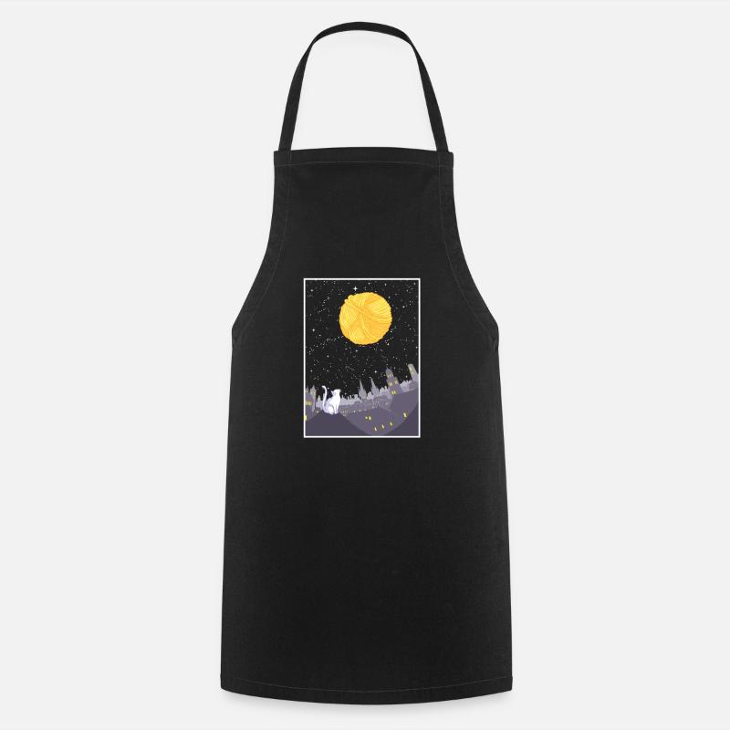 Chat à la recherche dans le ciel lune amant de tricot - Tablier de cuisine - noir