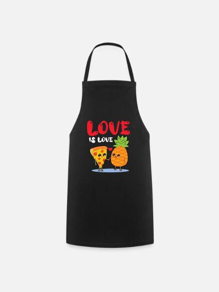 Love Is Love - Hawaiian Pizza Love - Pineapple Pizza - Cooking Apron - black