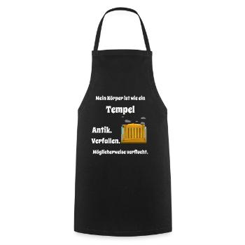 Mein Körper ist ein Tempel ,lustiger Spruch - Kochschürze - Schwarz - Vorne - AI Model Male 185 dark (185cm)