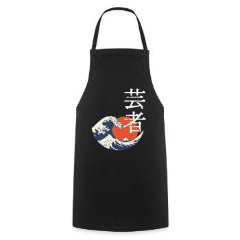 Kanji wave and red sun - Cooking Apron - black - Front - AI Model Male 185 dark (185cm)