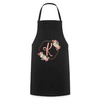 Couronne florale romantique initiale lettre K fleurs - Tablier de cuisine - noir - Devant - AI Model Male 185 dark (185cm)