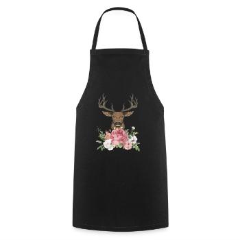 Deer Lederhosen Costume Flowers Wild Deer Forest - Cooking Apron - black - Front - AI Model Male 185 dark (185cm)