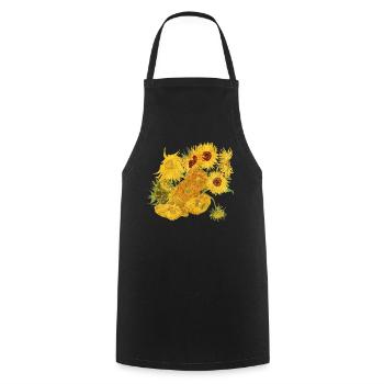 Van Gogh Sonnenblumen | Freigestellte Sonnenblumen - Kochschürze - Schwarz - Vorne - AI Model Male 185 dark (185cm)