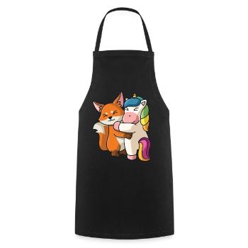 Renard avec licorne aime les animaux mignons doux - Tablier de cuisine - noir - Devant - AI Model Male 185 dark (185cm)