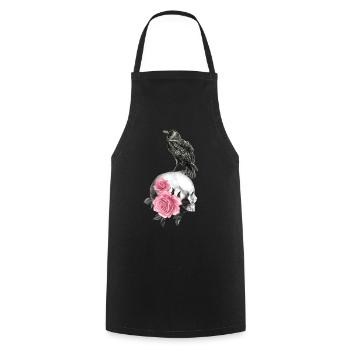 Crâne avec roses et corbeau - Tablier de cuisine - noir - Devant - AI Model Male 185 dark (185cm)