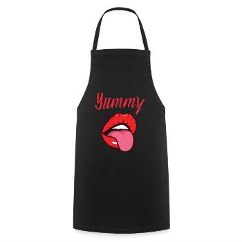 Femme délicieuse qui tire la langue rouge - Tablier de cuisine - noir - Devant - AI Model Male 185 dark (185cm)