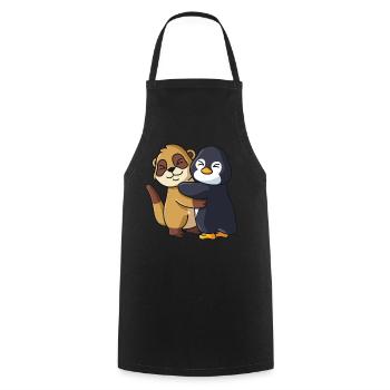 Suricate avec pingouin aime doux mignon - Tablier de cuisine - noir - Devant - AI Model Male 185 dark (185cm)