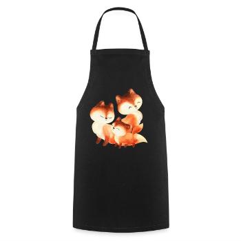 Red Fox Family Watercolor Painting - Cooking Apron - black - Front - AI Model Male 185 dark (185cm)