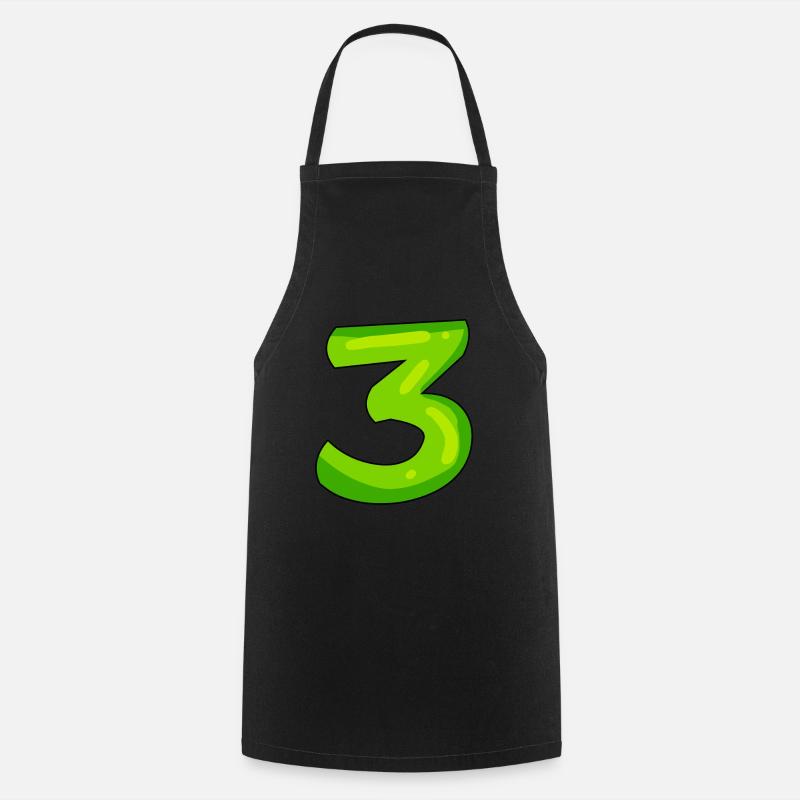 Chiffre 3 vert - Tablier de cuisine - noir