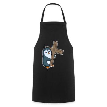 Pingouin et religion croisée - Tablier de cuisine - noir - Devant - AI Model Male 185 dark (185cm)
