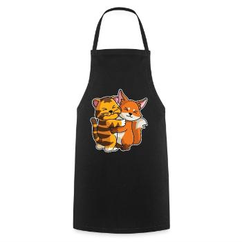 Tigre avec renard amour mignon mignon animaux - Tablier de cuisine - noir - Devant - AI Model Male 185 dark (185cm)