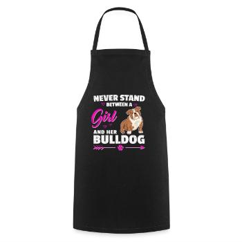 Girl with Olde English Bulldog Saying - Cooking Apron - black - Front - AI Model Male 185 dark (185cm)