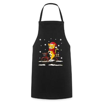 Chat de Noël sur vélo - Tablier de cuisine - noir - Devant - AI Model Male 185 dark (185cm)