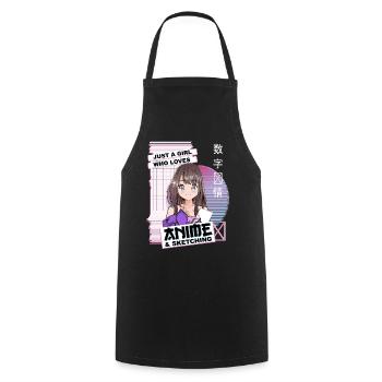 Just A Girl Who Loves Anime & Sketching - Kawaii - Cooking Apron - black - Front - AI Model Male 185 dark (185cm)