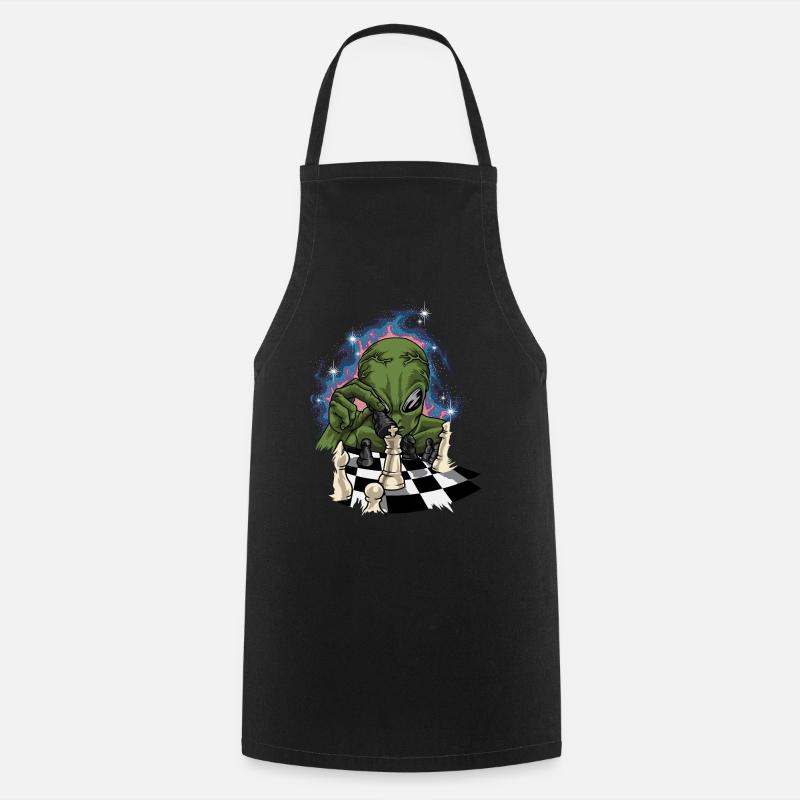 Green Alien With Chessboard - Chess - Cooking Apron - black