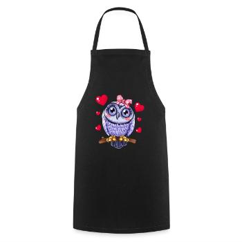 Doux Hibou Avec Coeur Fille Dames Hiboux - Tablier de cuisine - noir - Devant - AI Model Male 185 dark (185cm)