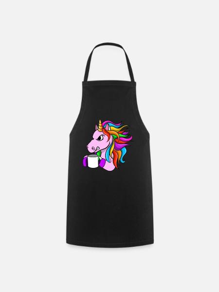Angry Unicorn With Coffee - Cooking Apron - black