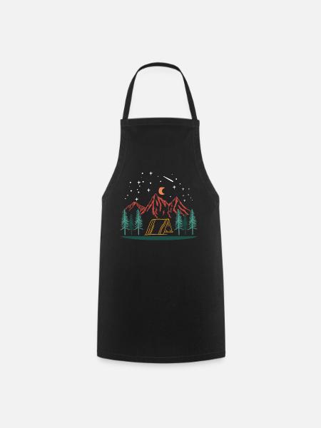 Camping Mountains Night Tent Nature Outdoor Adventure - Cooking Apron - black