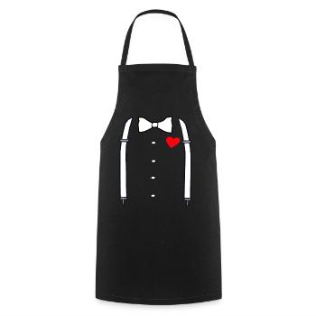 Suspenders and bow tie with hearts JGA fun shirt - Cooking Apron - black - Front - AI Model Male 185 dark (185cm)