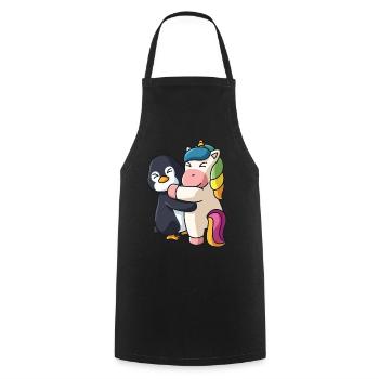 Penguin Unicorn Couple Hug Cuddle Animals - Cooking Apron - black - Front - AI Model Male 185 dark (185cm)