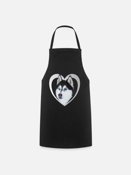 I Love my Husky - Dog Heart - Husky - Cooking Apron - black
