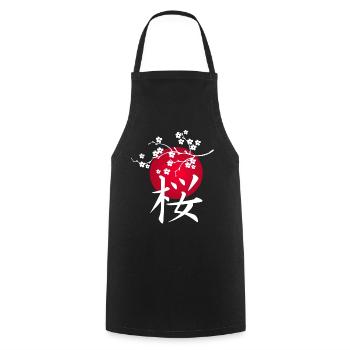 White Japanese cherry and red sun - Cooking Apron - black - Front - AI Model Male 185 dark (185cm)