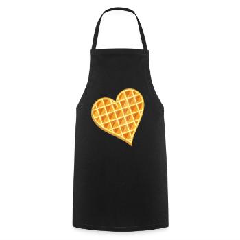 goldbraune Waffel in Herz Form mit Puderzucker - Kochschürze - Schwarz - Vorne - AI Model Male 185 dark (185cm)
