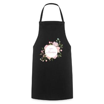 super nounou bouquet fleurs roses cadeau fin année - Tablier de cuisine - noir - Devant - AI Model Male 185 dark (185cm)