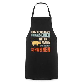 Schweine | Lustiger Schweinebauer Spruch - Kochschürze - Schwarz - Vorne - AI Model Male 185 dark (185cm)