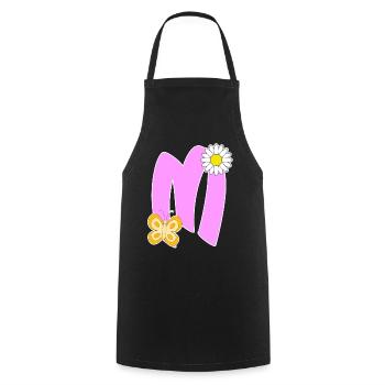 Lettre M avec papillon - Tablier de cuisine - noir - Devant - AI Model Male 185 dark (185cm)
