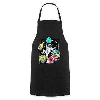 Astronaute dans l’espace avec fusée - Tablier de cuisine - noir - Devant - AI Model Male 185 dark (185cm)