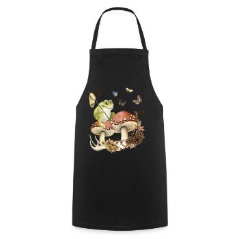 Aesthetic grenouille sur les champignons papillons nature - Tablier de cuisine - noir - Devant - AI Model Male 185 dark (185cm)