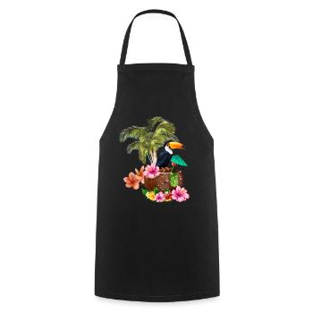 Conception tropicale avec toucans et palmiers. - Tablier de cuisine - noir - Devant - AI Model Male 185 dark (185cm)