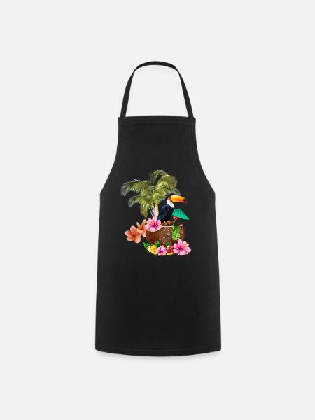Conception tropicale avec toucans et palmiers. - Tablier de cuisine - noir