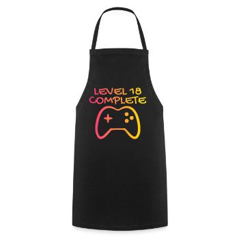 18 Birthday - Level 18 Complete - Gamer 18 years - Cooking Apron - black - Front - AI Model Male 185 dark (185cm)