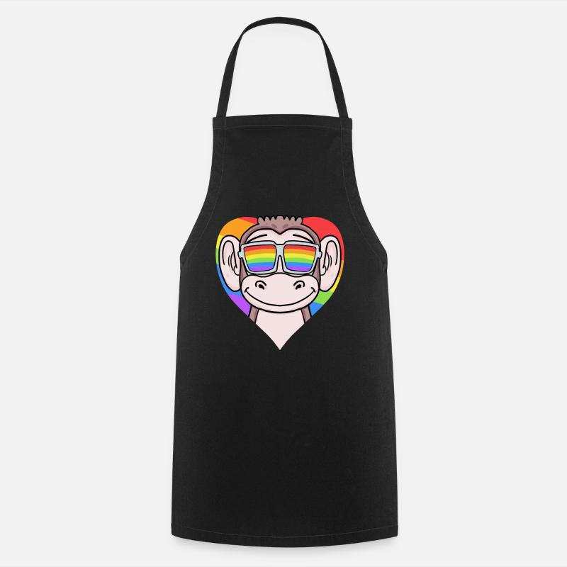 Cœur LGBT avec singe arc-en-ciel - Tablier de cuisine - noir